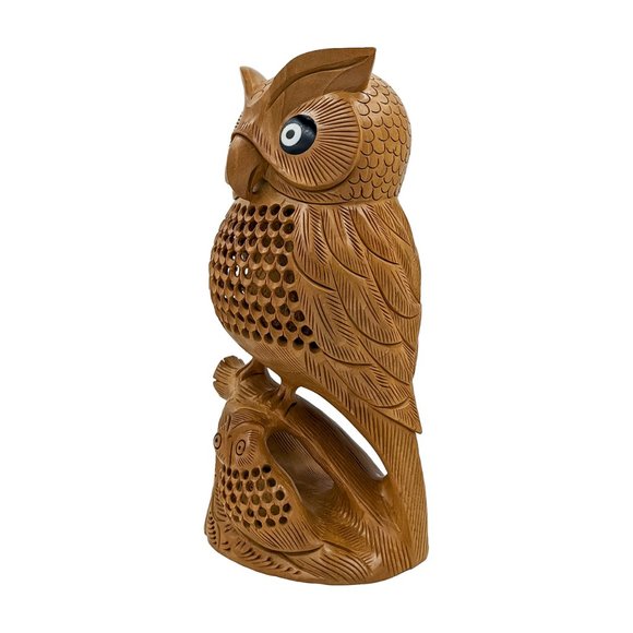 Wooden Handmade Carved Owl Statue (8inch) - Picture 3 of 4